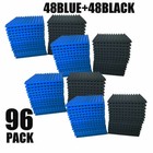 96 Pk Black blue Acoustic Panels Studio Soundproofing Foam Wedge Tiles 1 x12x12