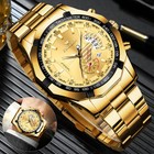 Fngeen Waterproof Gold Men Watch Classic Stainless Steel Quartz Analog Business